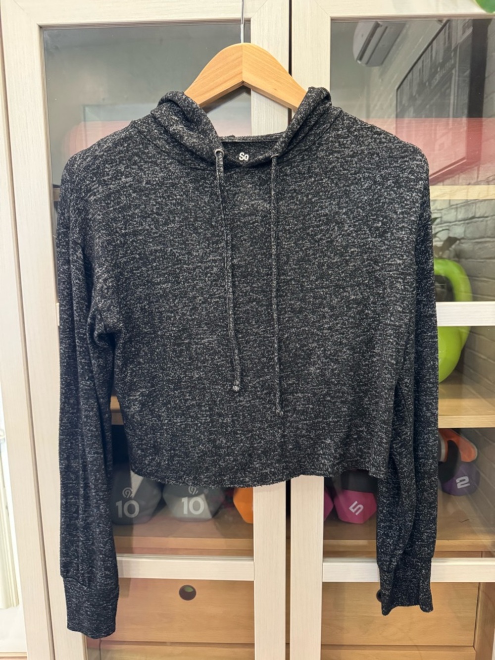 SO Cropped Marled Black & White Cozy Pullover Hoodie